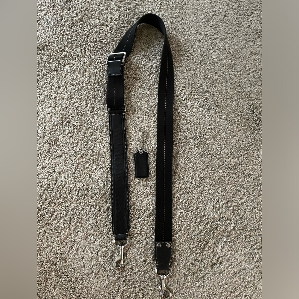 Coach Leather and Fabric Purse or Laptop Bag Strap and Tag (Black)